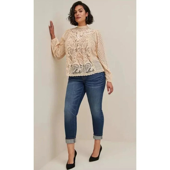Torrid Mixed Lace Victorian High Neck Sheer Blouse – Plus 3X - Picture 6 of 10